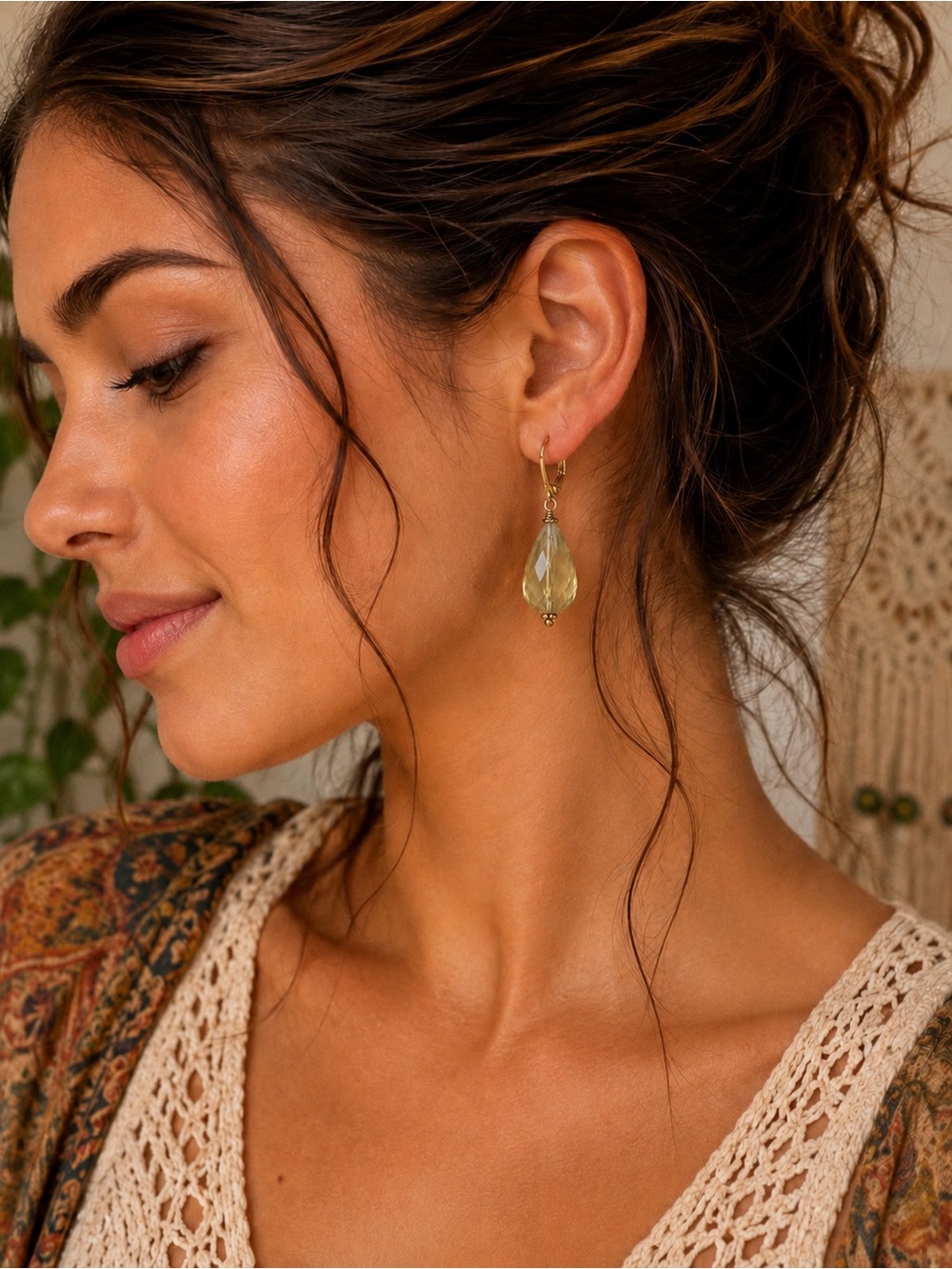 Faceted Lemon Quartz Earrings Gold Plated French Backs